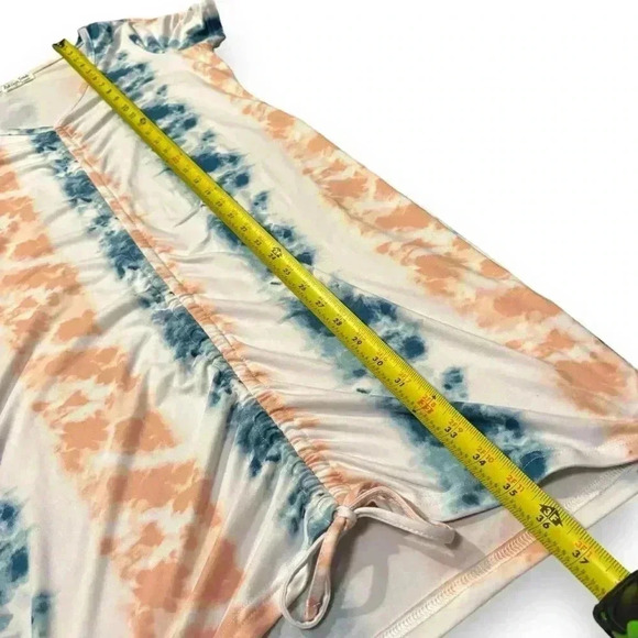 Full Circle Trends Knee Length Teal/Peach/White Tie Dye Rouched T-Shirt dress XL - Picture 7 of 14